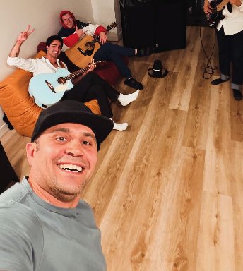 DJ Alphire with friends and guests at a get-together