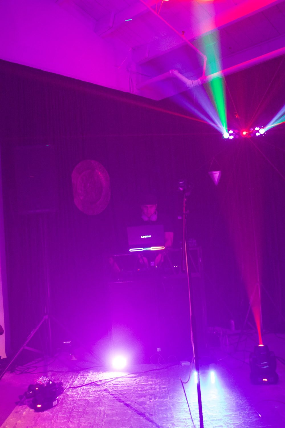 Laser lighting over the dance floor at a Bay Area event